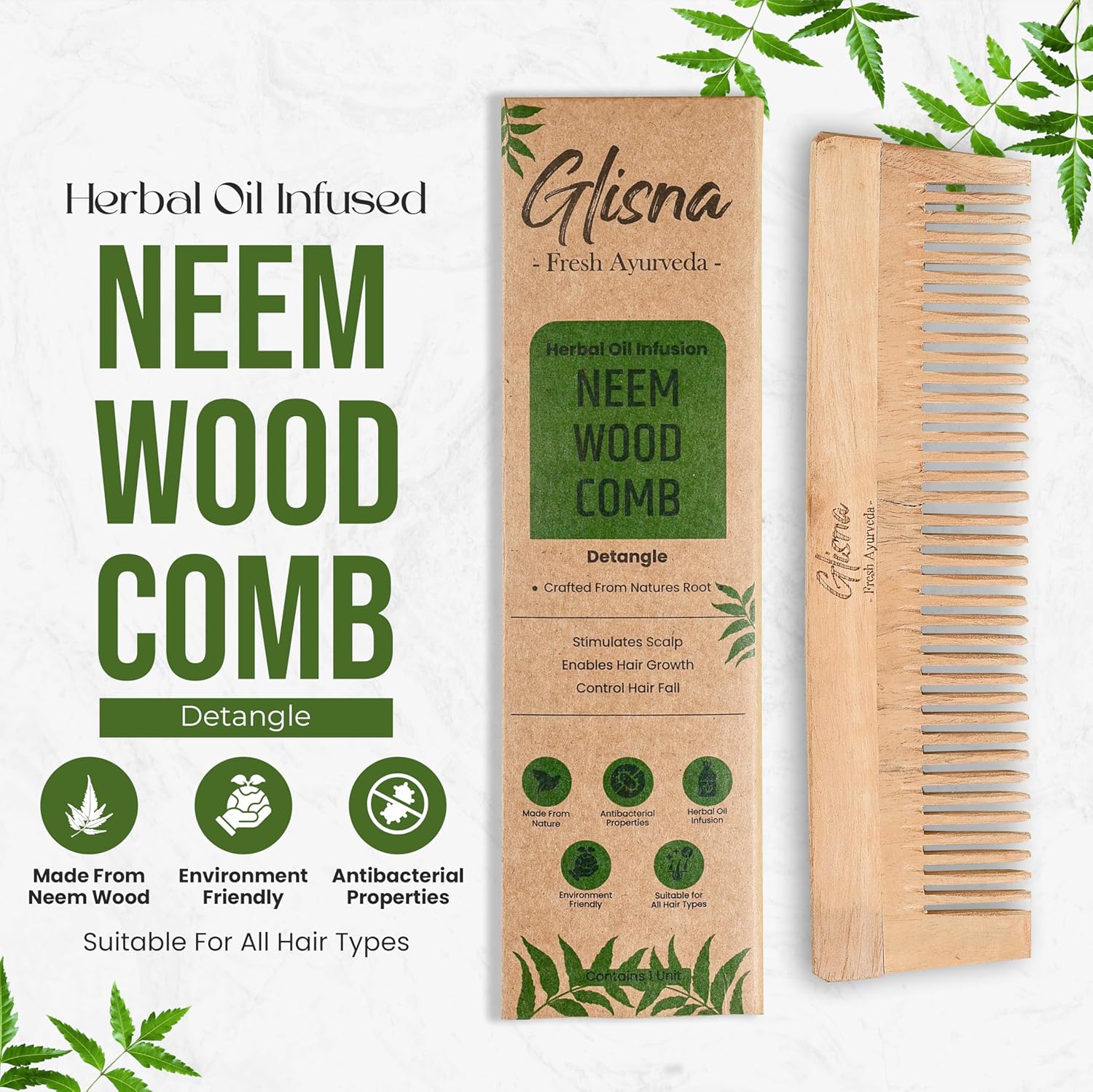 Detangling Neem Comb - Glisna