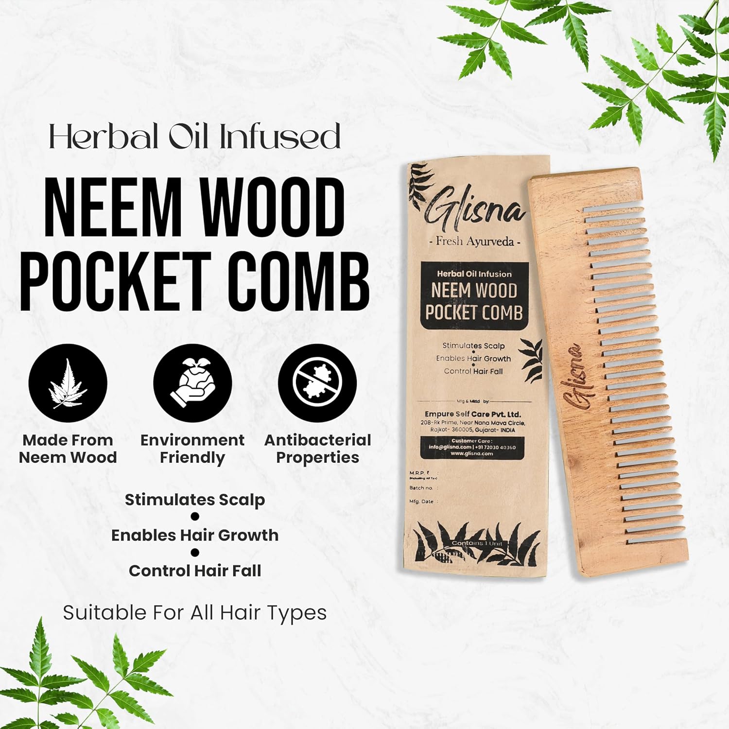 Pocket Neem Comb - Glisna